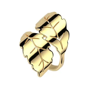 Prsten OPR1956-52 Zlacený ocelový prsten list, vel. 52