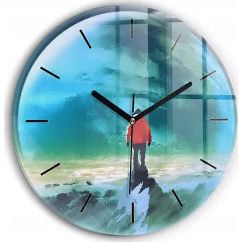 Hodiny Moderní skleněné nástěnné hodiny s potiskem Muž na Měsíci průměr 30 cm