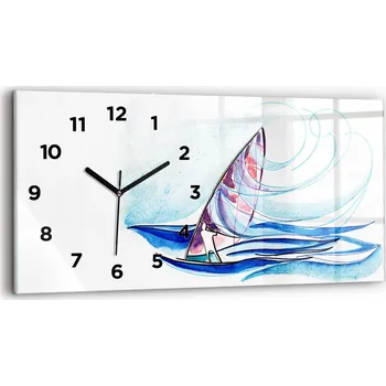 Hodiny Horizontální Skleněné Nástěnné Hodiny do Kanceláře s Motivem Surfovacího Prkna 60x30 cm