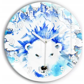 Hodiny Moderní skleněné nástěnné hodiny s potiskem Medvěd na ledovém pozadí průměr 30 cm