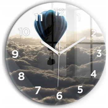 Hodiny Tiché skleněné nástěnné hodiny Balón na obloze bílé ručičky kulatý průměr 60 cm