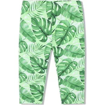 DÍVČÍ 3/4 LEGÍNY BAVLNĚNÉ LISTY Barva: Zelená, Velikost: 158