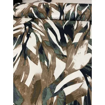 Polyviskoza zeleno hnědá 4, Barva Zelená a hnědé květy