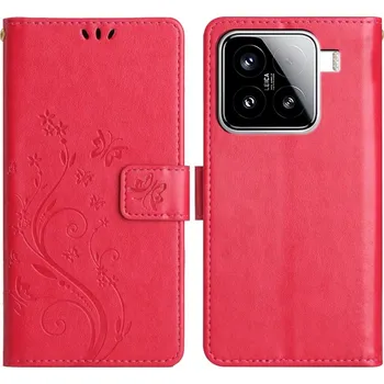 Pouzdro na mobilní telefon Flowers knížkové pouzdro na Xiaomi 15 - červené
