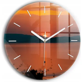 Hodiny Skleněné foto hodiny na zeď Jezero Balaton večer kulatý průměr 30 cm