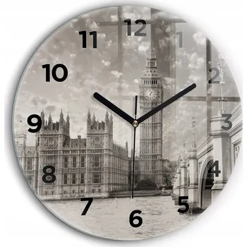 Hodiny Tiché skleněné nástěnné hodiny Londýn Big Ben kulatý černé ručičky průměr 60 cm