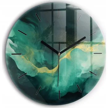 Hodiny Čtvercové Skleněné Nástěnné Hodiny do Kanceláře se Vzorem Zelený Mramor fi60 cm