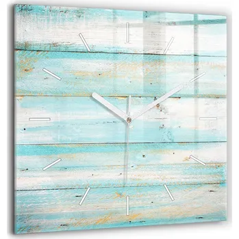 Hodiny Minimalistické skleněné nástěnné hodiny s motivem modrá prkna 60x60 cm