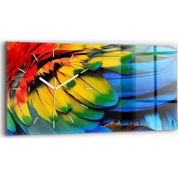 Hodiny Dekorativní nástěnné hodiny s krásnou grafikou 60x30 cm Papoušek Ara Barevná Křídla