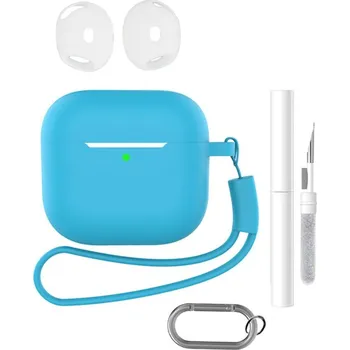 Příslušenství pro sluchátka Set silikonový obal na Apple AirPods 4 s čistící sadou - sky modrý