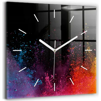 Hodiny Minimalistické Čtvercové Skleněné Hodiny Nástěnné Exploze barev 30x30 cm