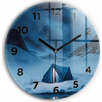 Hodiny Tiché skleněné nástěnné hodiny Stan v horách Islandu kulatý průměr 30 cm