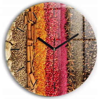 Hodiny Moderní skleněné foto hodiny na zeď Řady koření kulatý průměr 30 cm