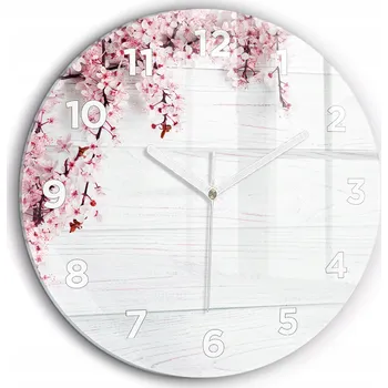 Hodiny Čtvercové Skleněné Nástěnné Hodiny do Kanceláře s Grafikou Jarní Květiny fi60 cm