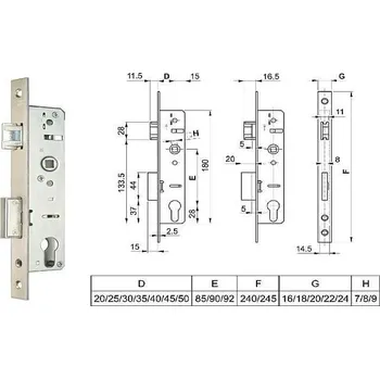 zadlabací zámek Zadlabací zámek EUROPORTÁL FAB 90/30/45/8/240x22mm střelka