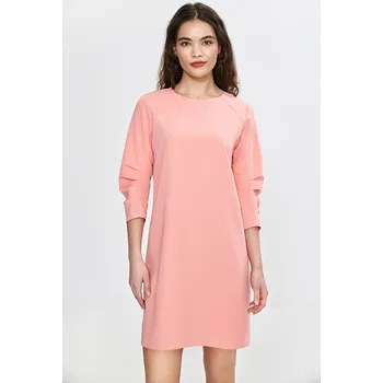 Dámské šaty Šaty se záhyby na rukávech S267 Barva: Lososová, Velikost: M