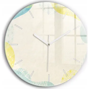 Hodiny Čtvercové Skleněné Nástěnné Hodiny do Kanceláře s Grafikou Rámeček o průměru 60 cm