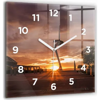 Hodiny Skleněné nástěnné hodiny do kanceláře s grafikou Barcelona Olympijský park 60x60 cm