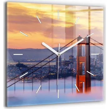 Hodiny Skleněné Čtvercové Nástěnné Hodiny s S Potiskem Most v San Franciscu 60x60 cm