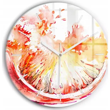 Hodiny Moderní skleněné nástěnné hodiny Malovaná pomeranč kulatý průměr 30 cm