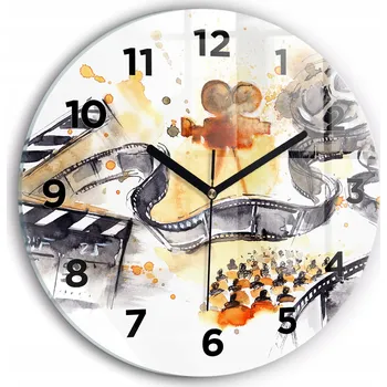 Hodiny Moderní skleněné foto hodiny na zeď Kinematografie kamera kulatý průměr 30 cm