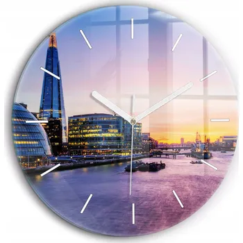 Hodiny Skleněné foto hodiny na zeď Pohled na Londýn černé ručičky kulatý průměr 60 cm