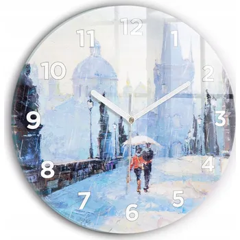 Hodiny Moderní skleněné nástěnné hodiny s potiskem Olejová malba kulatý průměr 30 cm
