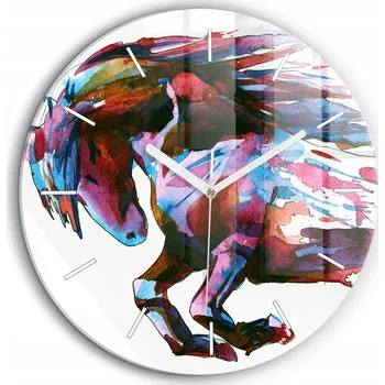 Hodiny Čtvercové Skleněné Nástěnné Hodiny Do Moderního Interiéru Kůň v běhu fi60 cm