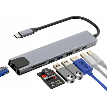 USB hub Adaptér HUB USB 8v1 USB-C redukce USB 3.0 PD HDMI SD LAN THUNDERBOLT