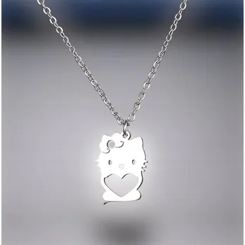 Náhrdelník Náhrdelník Přívěsek Krásný Hello Kitty Stříbrný Kočička 316L