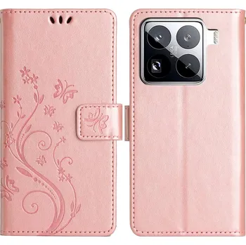 Pouzdro na mobilní telefon Flowers knížkové pouzdro na Xiaomi 15 Pro - růžovozlaté