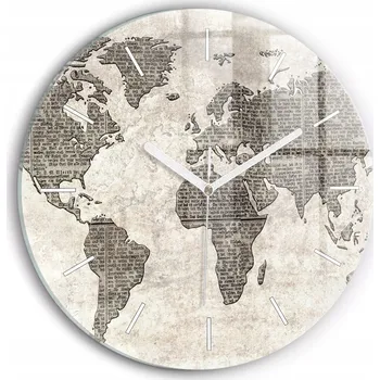 Hodiny Moderní skleněné nástěnné hodiny Mapa světa noviny kulatý průměr 30 cm