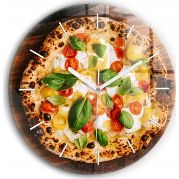 Hodiny Moderní skleněné foto hodiny na zeď tichý mechanismus Italská pizza průměr 30 cm