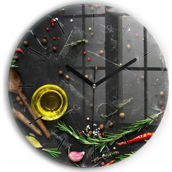 Hodiny Moderní skleněné nástěnné hodiny Koření na lince kulatý průměr 30 cm