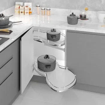 Nábytkové kování Systém rohový výsuvný - ledvinka STARAX chrom s tlumením PRAVÁ 850x475x600 (450mm) S-3014-C*