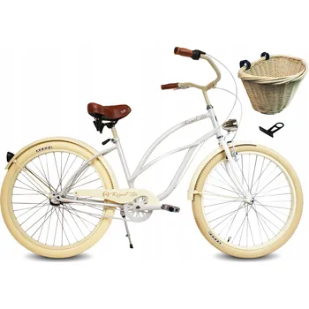 Městské kolo Dámské městské kolo 26" cruiser CARAMEL RoyalBi bílé, dámský rám, 3 rychlosti, s košíkem
