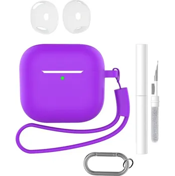 Příslušenství pro sluchátka Set silikonový obal na Apple AirPods 4 s čistící sadou - tmavěfialový