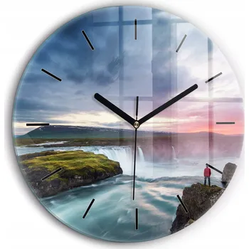 Hodiny Nástěnné skleněné hodiny se stylovým potiskem Krajina s vodopádem fi60 cm