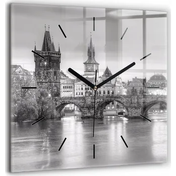 Hodiny Skleněné nástěnné hodiny Tichý chod Obývací pokoj Karlův most v Praze 60x60