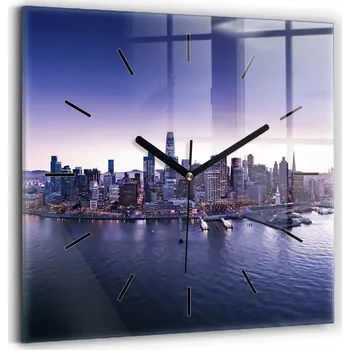 Hodiny Čtvercové Skleněné Nástěnné Hodiny s motivem Výhled na San Francisco 30x30 cm
