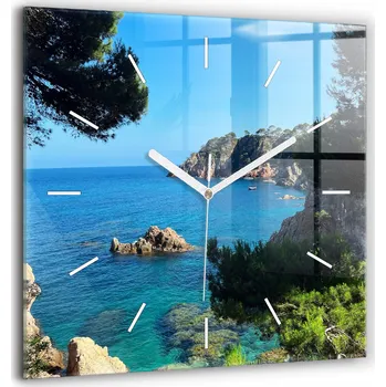 Hodiny Skleněné nástěnné hodiny se stylovým potiskem Pobřeží Costa Brava 60x60 cm