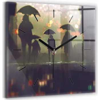 Hodiny Skleněné hodiny s motivem Tiché Klasické Nástěnné Lidé s deštníky 30x30
