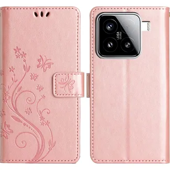 Pouzdro na mobilní telefon Flowers knížkové pouzdro na Xiaomi 15 - růžovozlaté