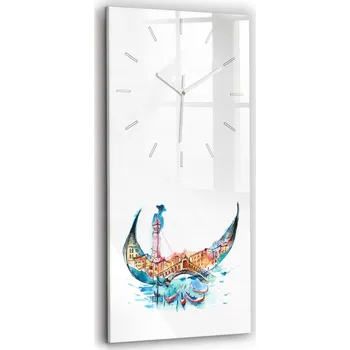 Hodiny Nástěnné Vertikální Skleněné Hodiny s S Potiskem Itálie - Benátská Gondola 30x60 cm