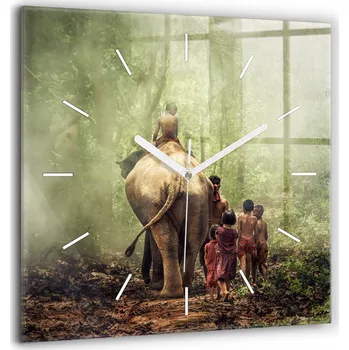 Hodiny Čtvercové Skleněné Nástěnné Hodiny do Kanceláře Děti vedoucí slona 60x60 cm