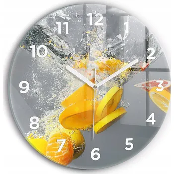 Hodiny Minimalistické Skleněné Nástěnné Hodiny s S Potiskem Citrusy ve vodě průměr 30 cm