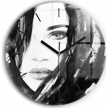 Hodiny Skleněné foto hodiny na zeď Portrét ženy kulatý černé ručičky průměr 60 cm