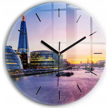 Hodiny Moderní skleněné hodiny s grafikou na zeď Pohled na Londýn kulatý průměr 30 cm