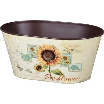 Obal na květináč Obal na květník SLUNEČNICE oválný plechový 22x14x12cm