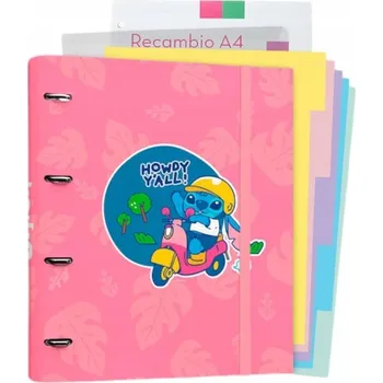 Pořadač na dokumenty Disney Stitch A4 s listy, 4 kroužky, s gumičkou